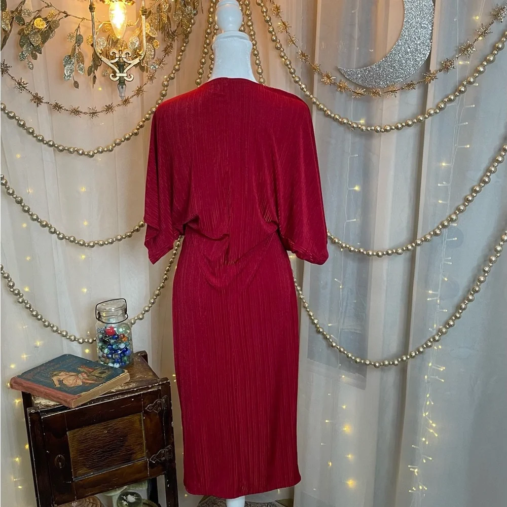 Vibrant Red Rib Textured Dress - Picture 2 of 6